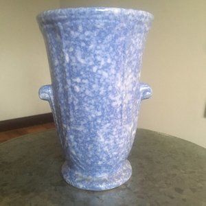 Blue Ceramic Vase with White Speckles. Vintage.